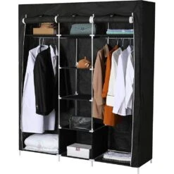 Vango USB Freestanding Wardrobe Cloakroom Storage Organiser With Clothes Hanging Rails, Shoe & Storage Compartments Shelves Spaces And Cover For Home & Bedroom